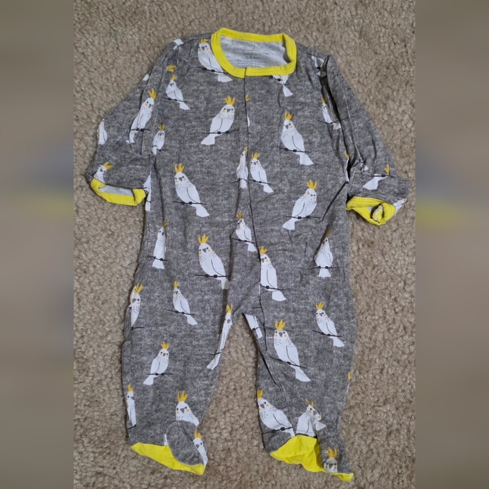 Magnetic Me Gray and Yellow Kids One Piece with Bird Print Newborn